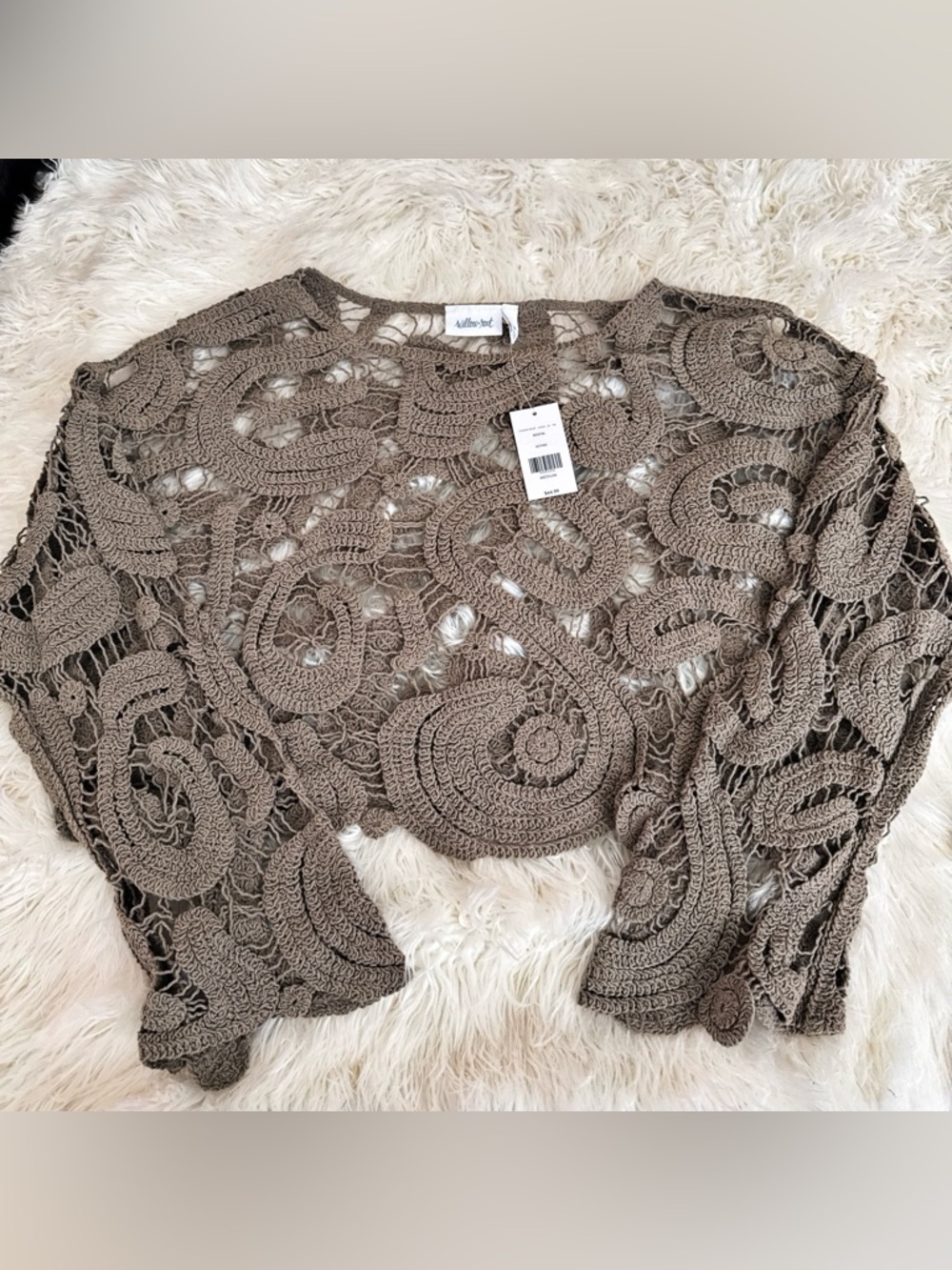 Willow& Root Crochet Cropped Sweater in Taupe